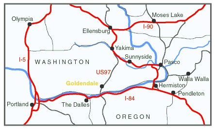 Map showing location of Goldendale, Washington